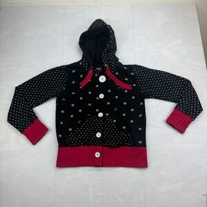 Truth Soul Armor Hoodie Womens L Black Polka Dot Hooded Drawstring Button Front